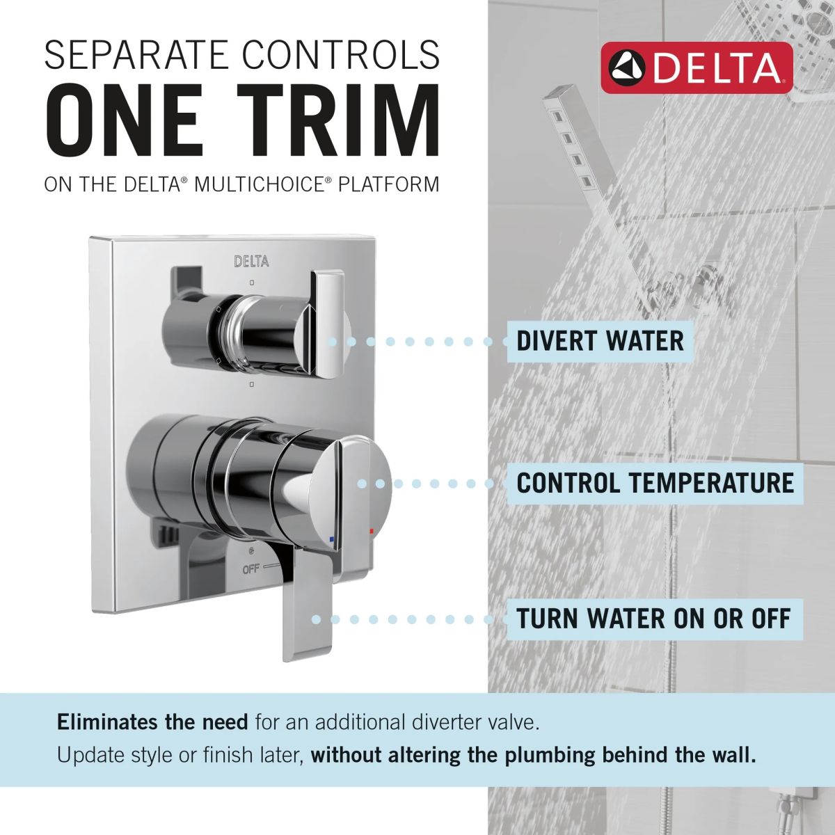 DELTA Ara Angular Modern Monitor 17 Series Valve Trim with 6-Setting Integrated Diverter — Chrome