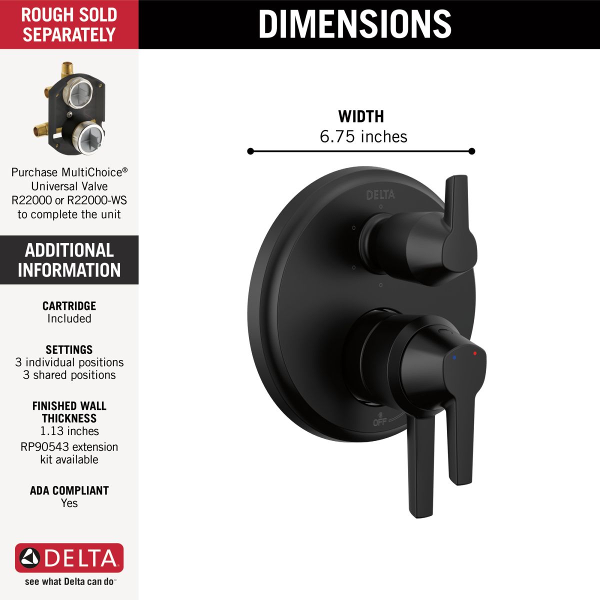 DELTA Galeon 17S Integrated Diverter Trim - 6 Setting — Matte Black