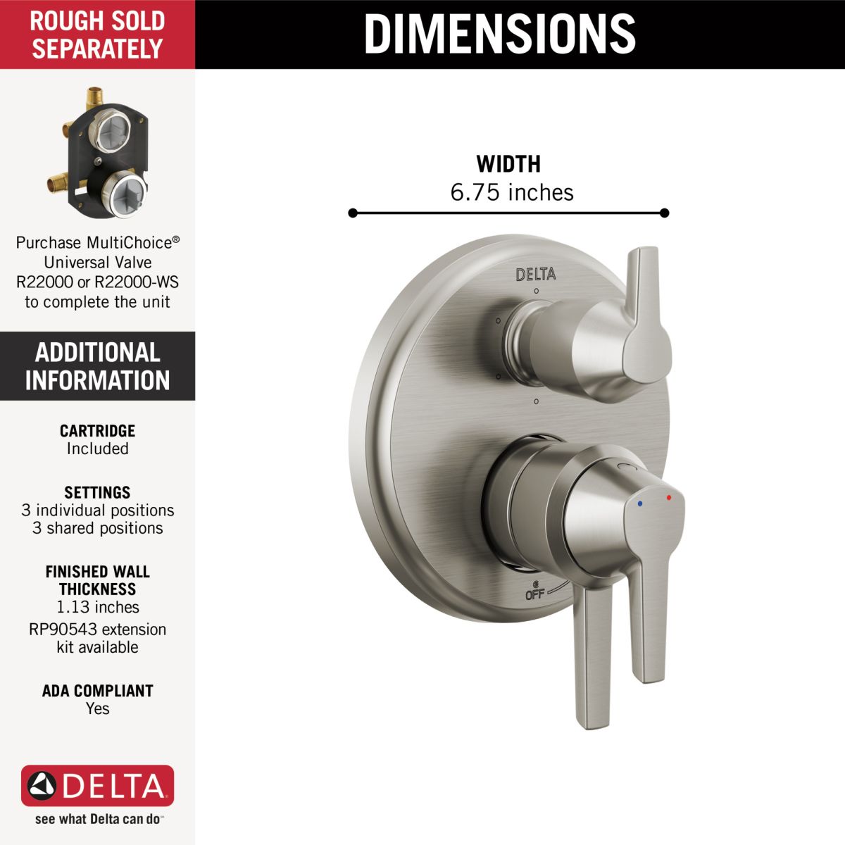 DELTA Galeon 17S Integrated Diverter Trim - 6 Setting — Lumicoat® Stainless