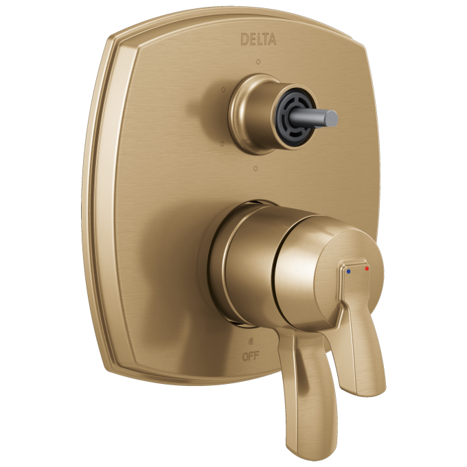 DELTA Stryke 17 Series Integrated Diverter Trim with Six Function Diverter Less Diverter Handle — Lumicoat® Champagne Bronze