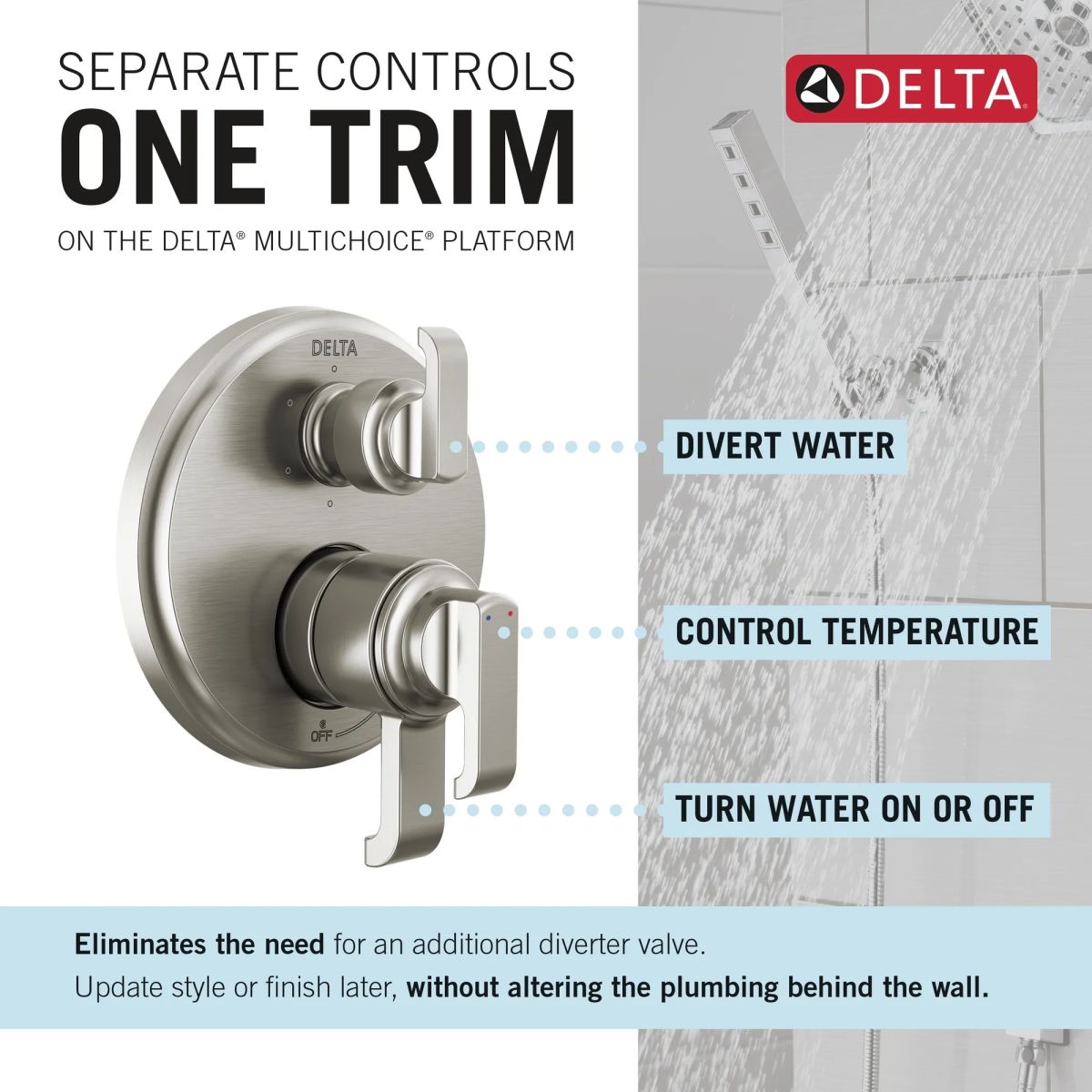 DELTA Tetra 17 Series Integrated Diverter Trim with 6-Setting — Lumicoat® Stainless