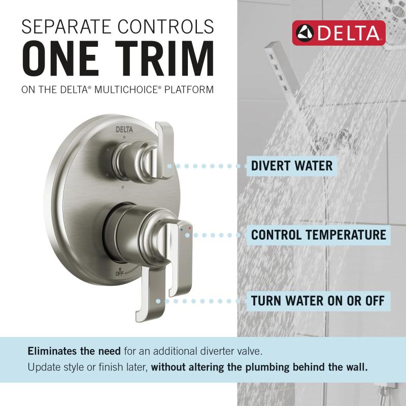 DELTA Tetra 17 Series Integrated Diverter Trim with 6-Setting — Lumicoat® Stainless