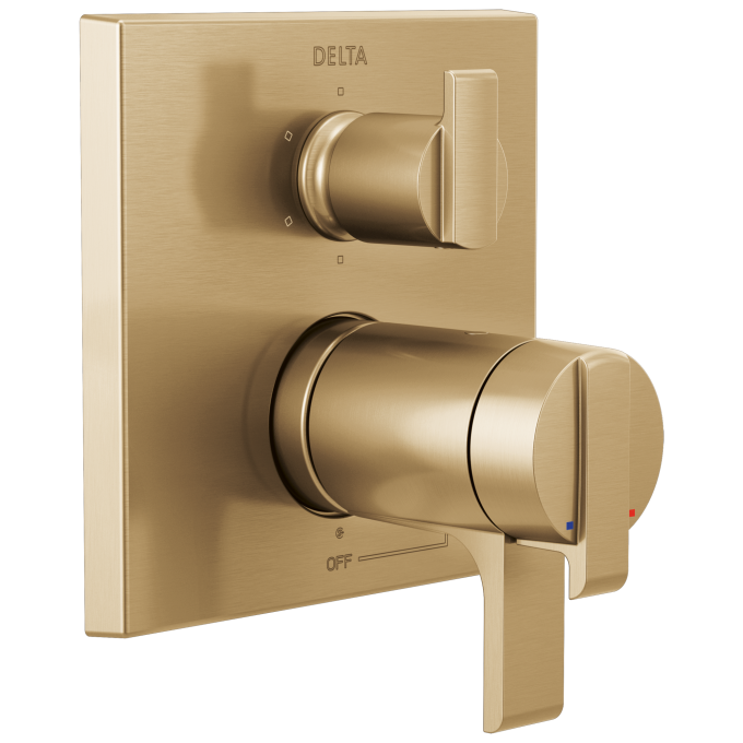 DELTA Ara Angular Modern TempAssure 17T Series Valve Trim with 6-Setting Integrated Diverter — Champagne Bronze
