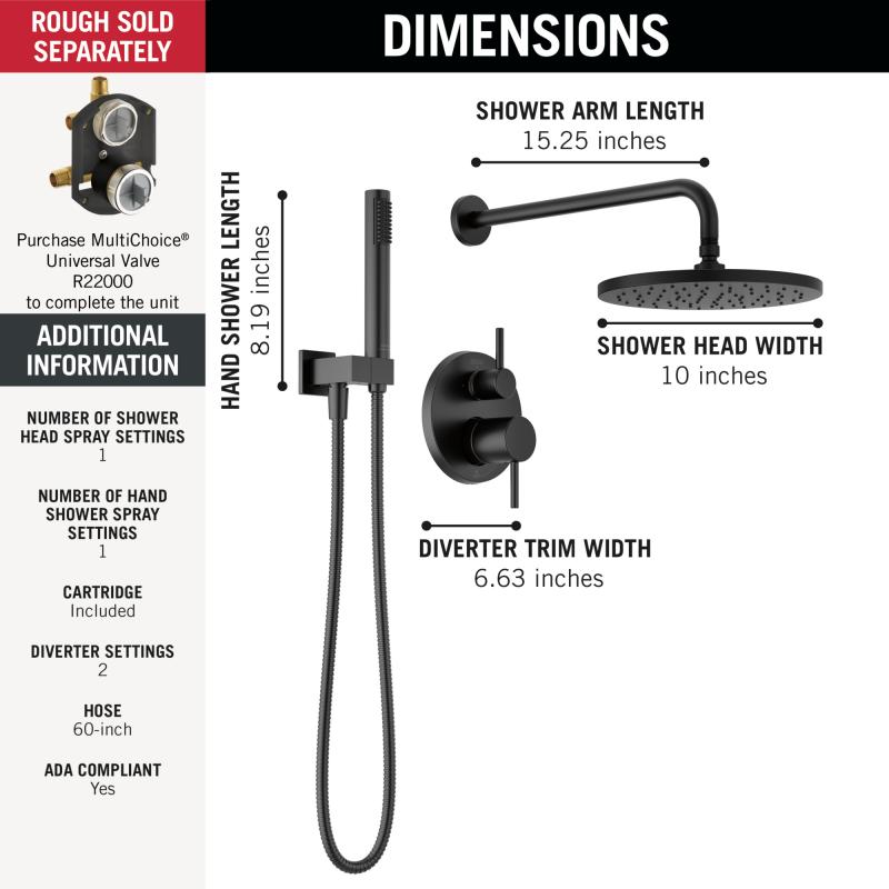 DELTA Modern Monitor 14 Series Shower with Raincan & Hand Shower — Matte Black