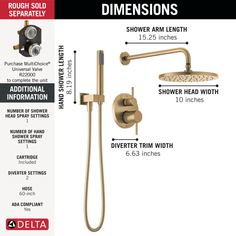 DELTA Modern Monitor 14 Series Shower with Raincan & Hand Shower — Champagne Bronze