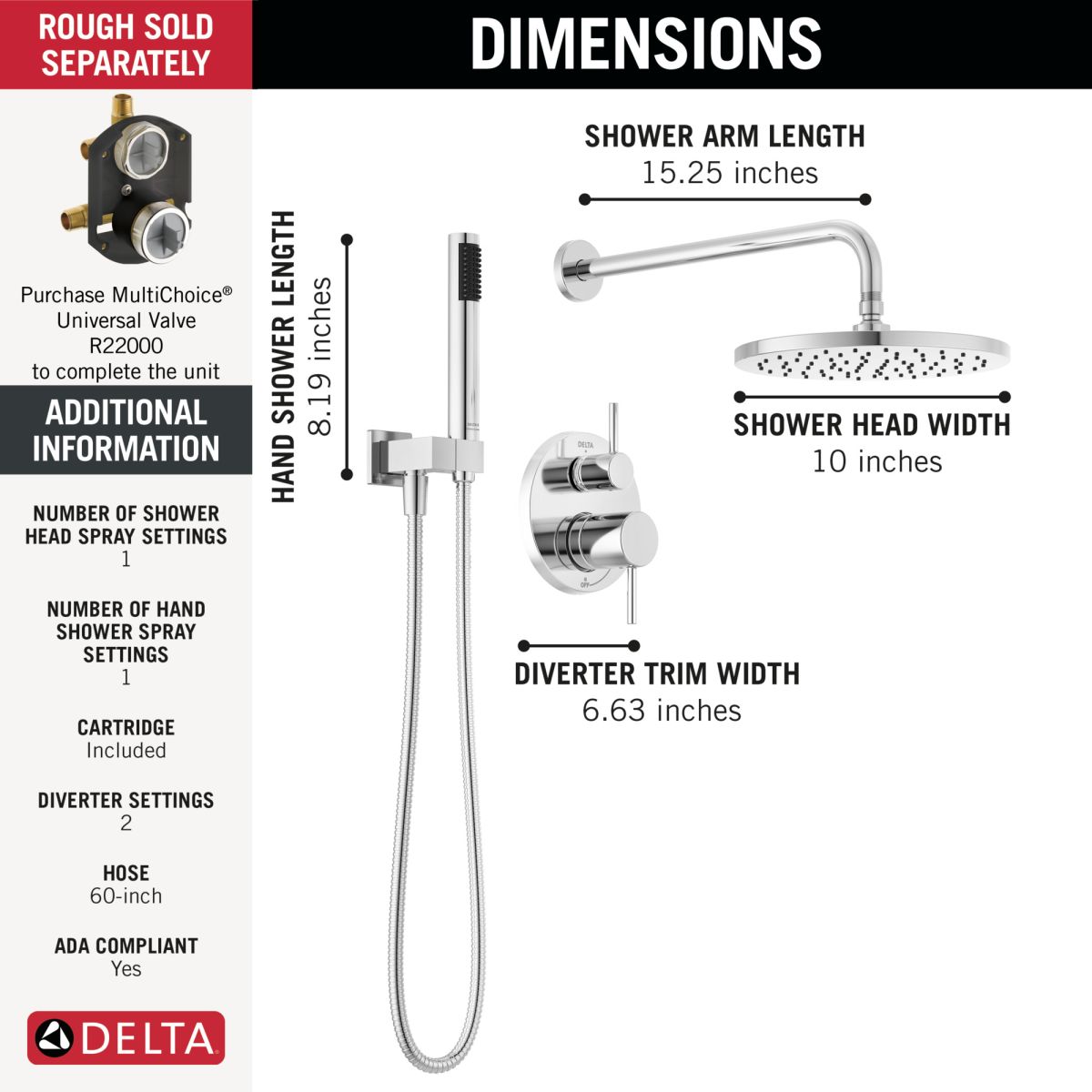 DELTA Modern Monitor 14 Series Shower with Raincan & Hand Shower — Chrome