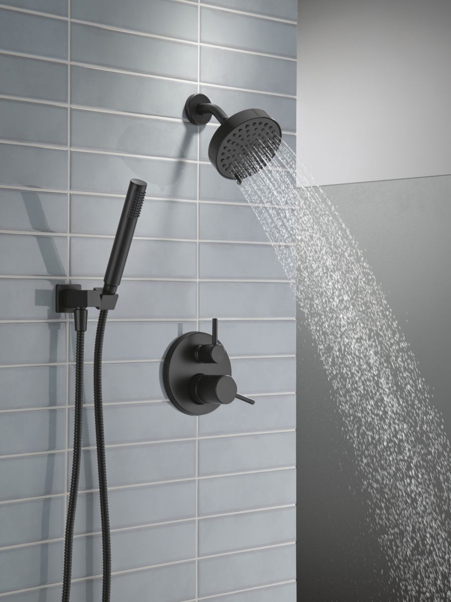 DELTA Modern 14S Shower Trim w Fixed Head & Hand Shower — Matte Black