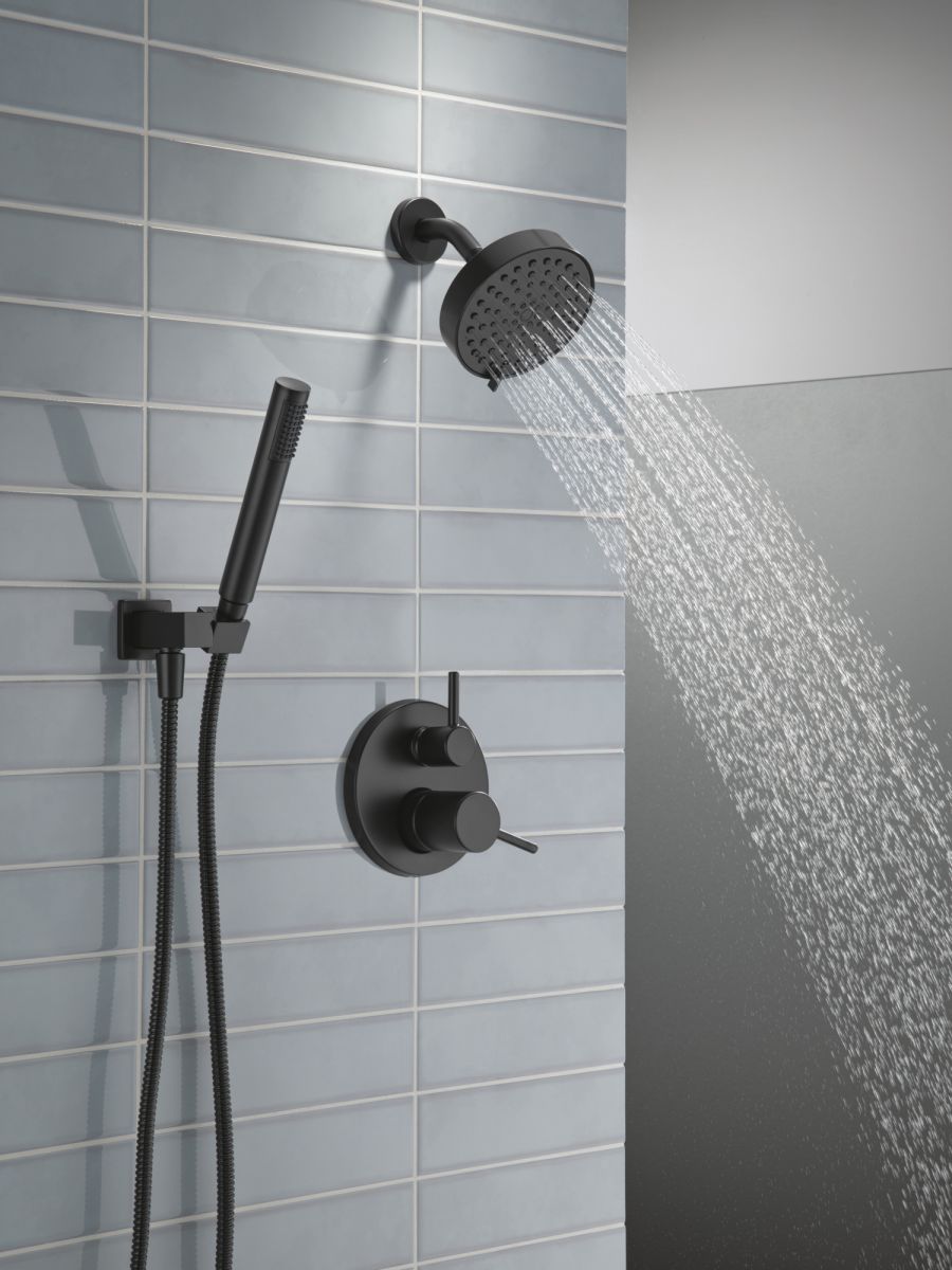 DELTA Modern 14S Shower Trim w Fixed Head & Hand Shower — Matte Black