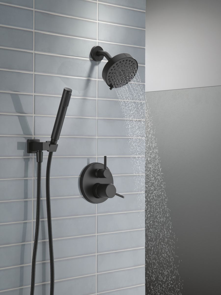 DELTA Modern 14S Shower Trim w Fixed Head & Hand Shower — Matte Black