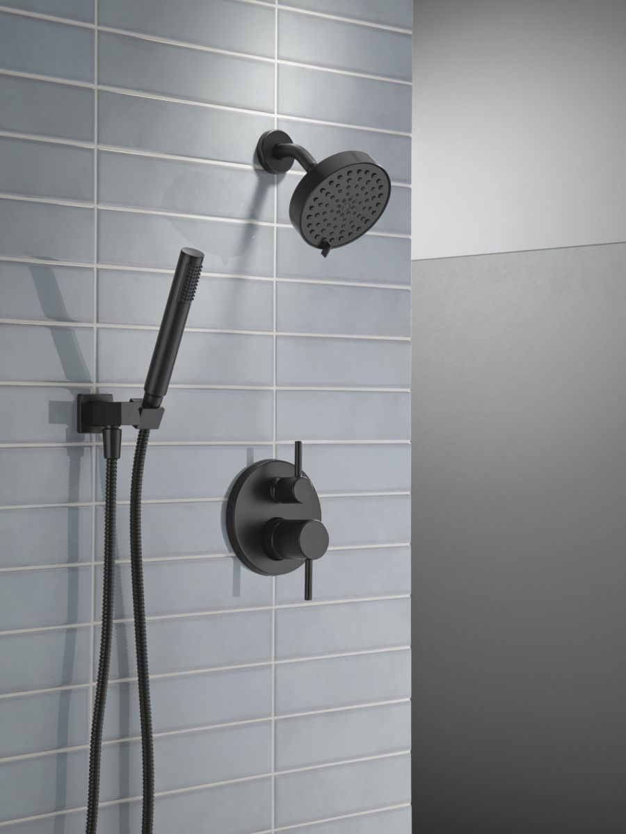 DELTA Modern 14S Shower Trim w Fixed Head & Hand Shower — Matte Black
