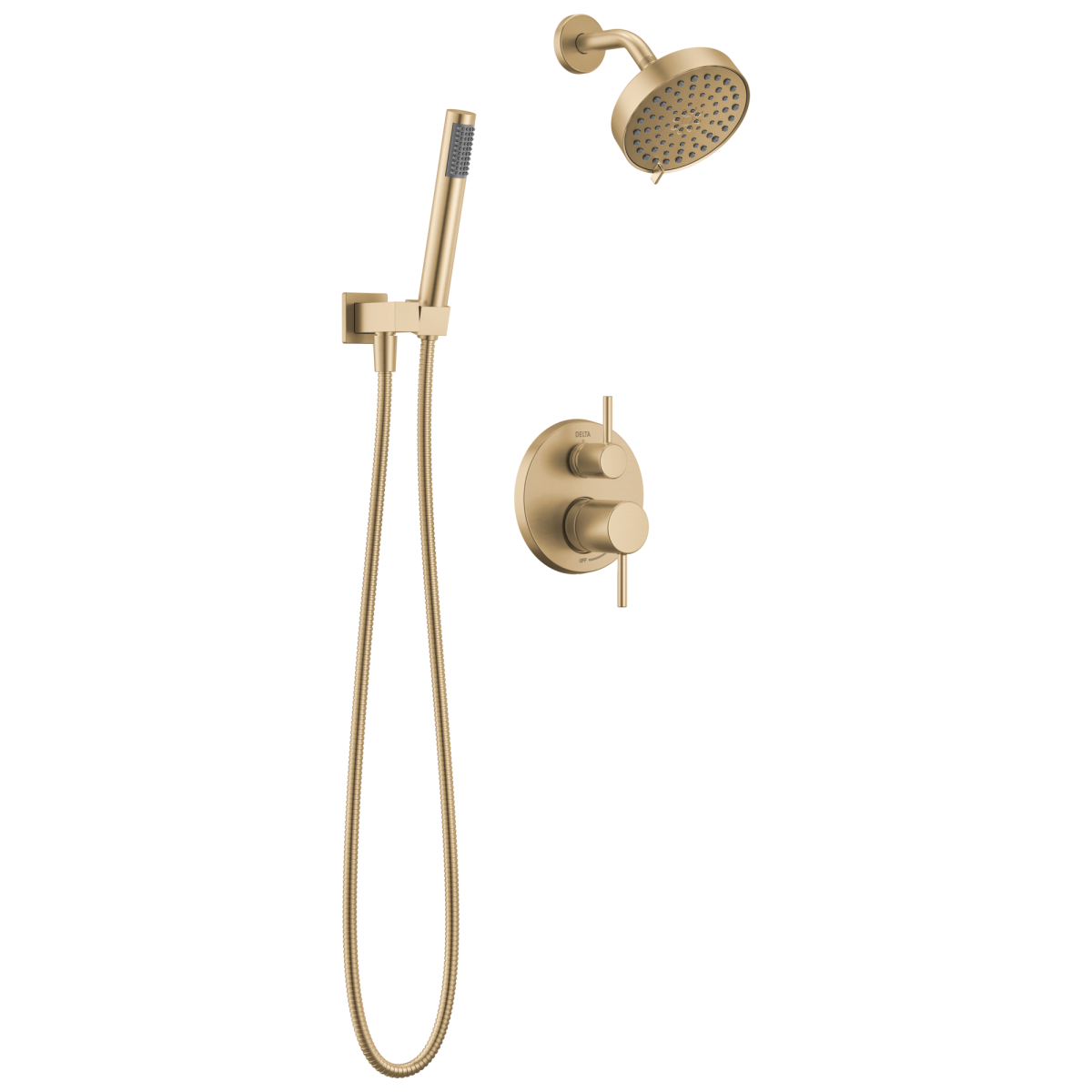 DELTA Modern 14S Shower Trim w Fixed Head & Hand Shower — Champagne Bronze