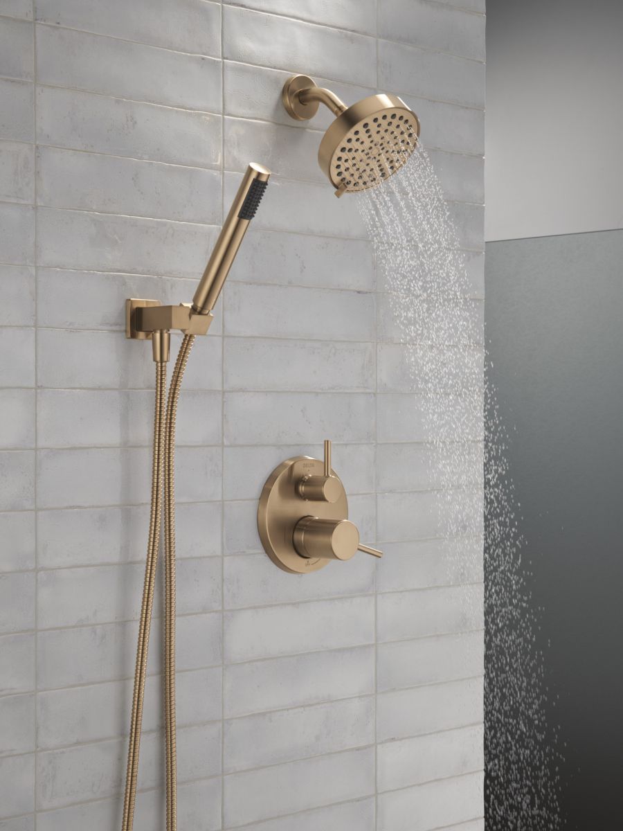 DELTA Modern 14S Shower Trim w Fixed Head & Hand Shower — Champagne Bronze