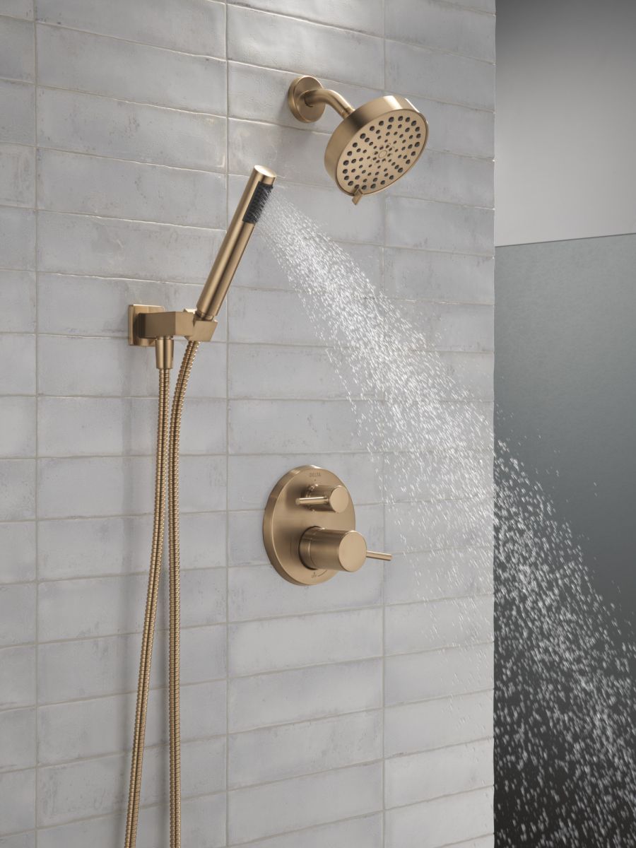 DELTA Modern 14S Shower Trim w Fixed Head & Hand Shower — Champagne Bronze
