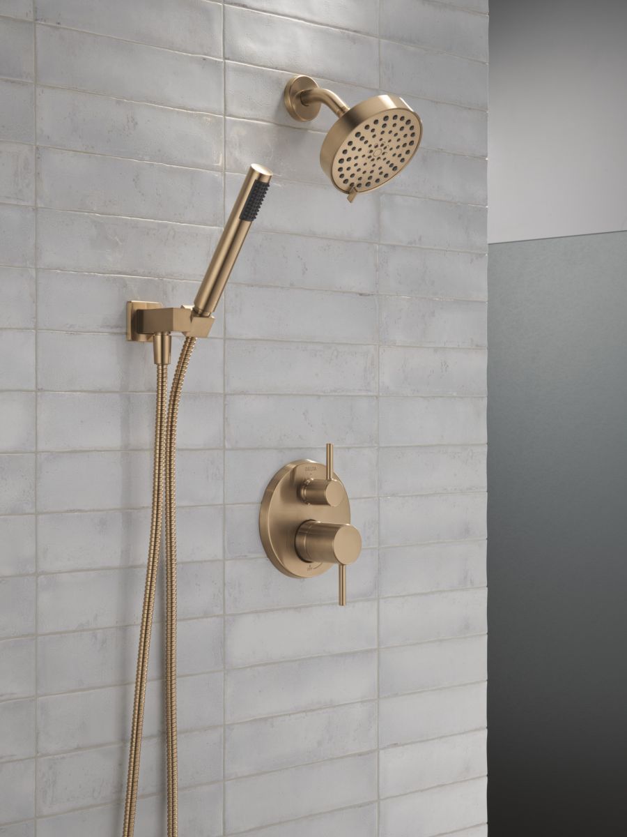 DELTA Modern 14S Shower Trim w Fixed Head & Hand Shower — Champagne Bronze