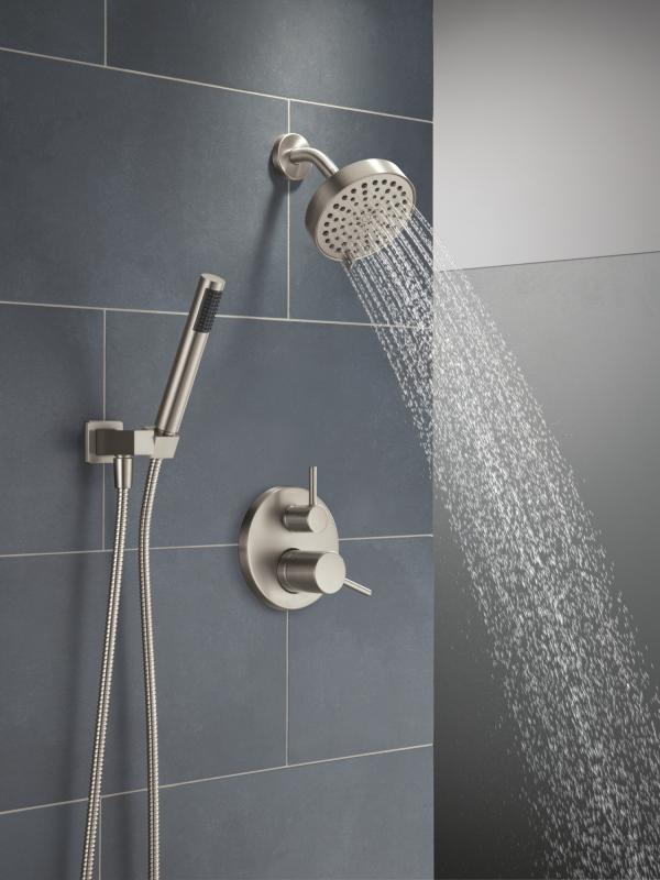 DELTA Modern 14S Shower Trim w Fixed Head & Hand Shower — Spotshield Brushed Nickel