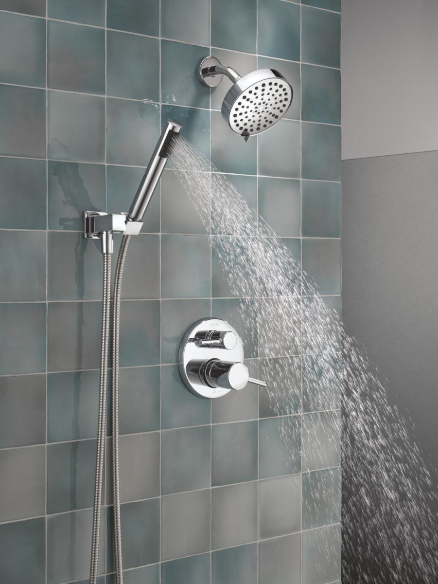 DELTA Modern 14S Shower Trim w Fixed Head & Hand Shower — Chrome