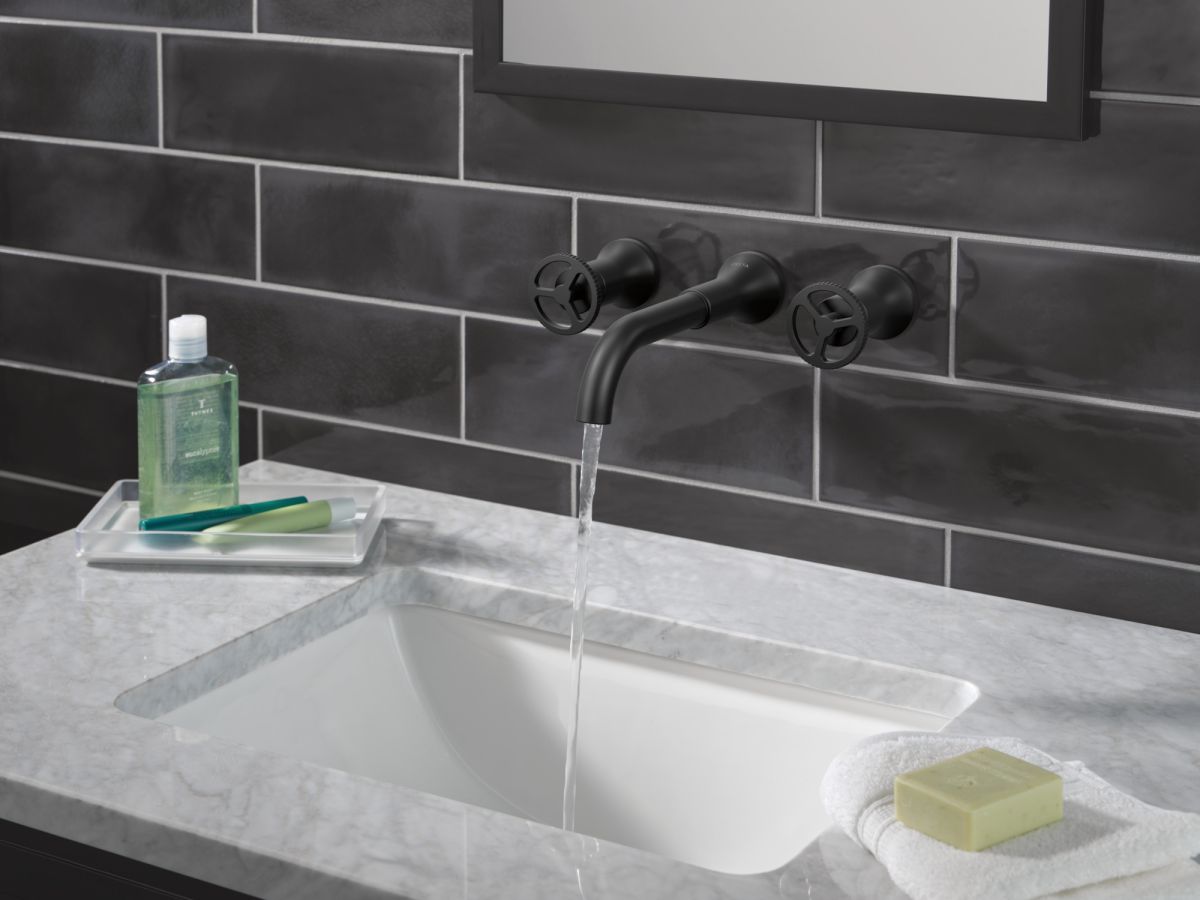DELTA Trinsic Two Handle Wall Mount Bathroom Faucet — Matte Black