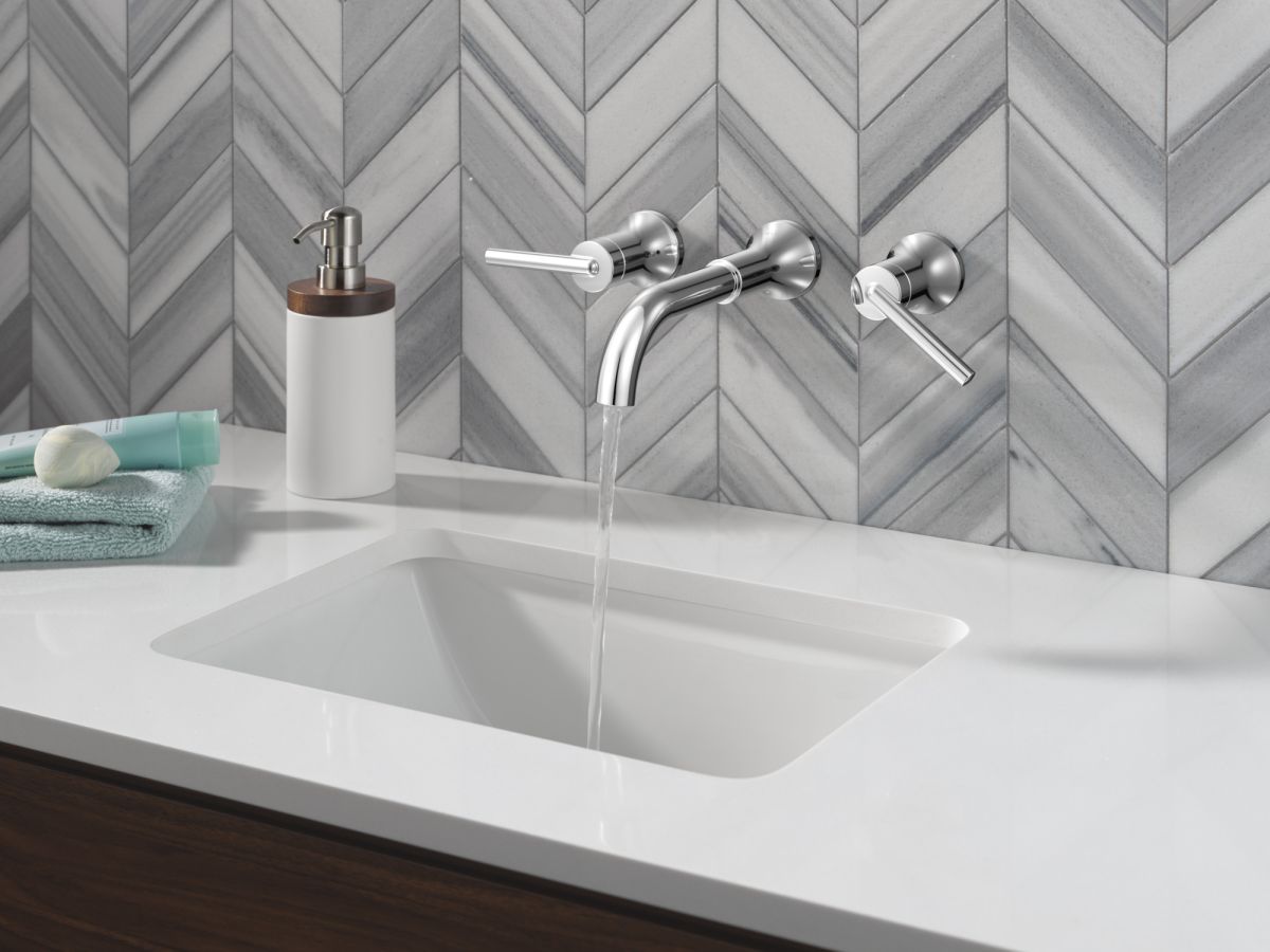 DELTA Trinsic Two Handle Wall Mount Bathroom Faucet — Chrome