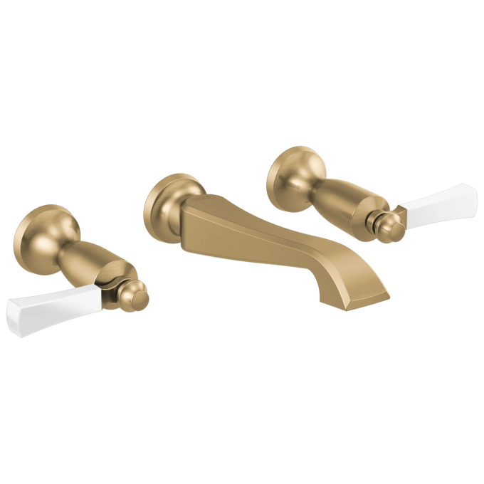 DELTA Dorval Two Handle Wall Mount Bathroom Faucet Trim Only — Champagne Bronze / Porcelain