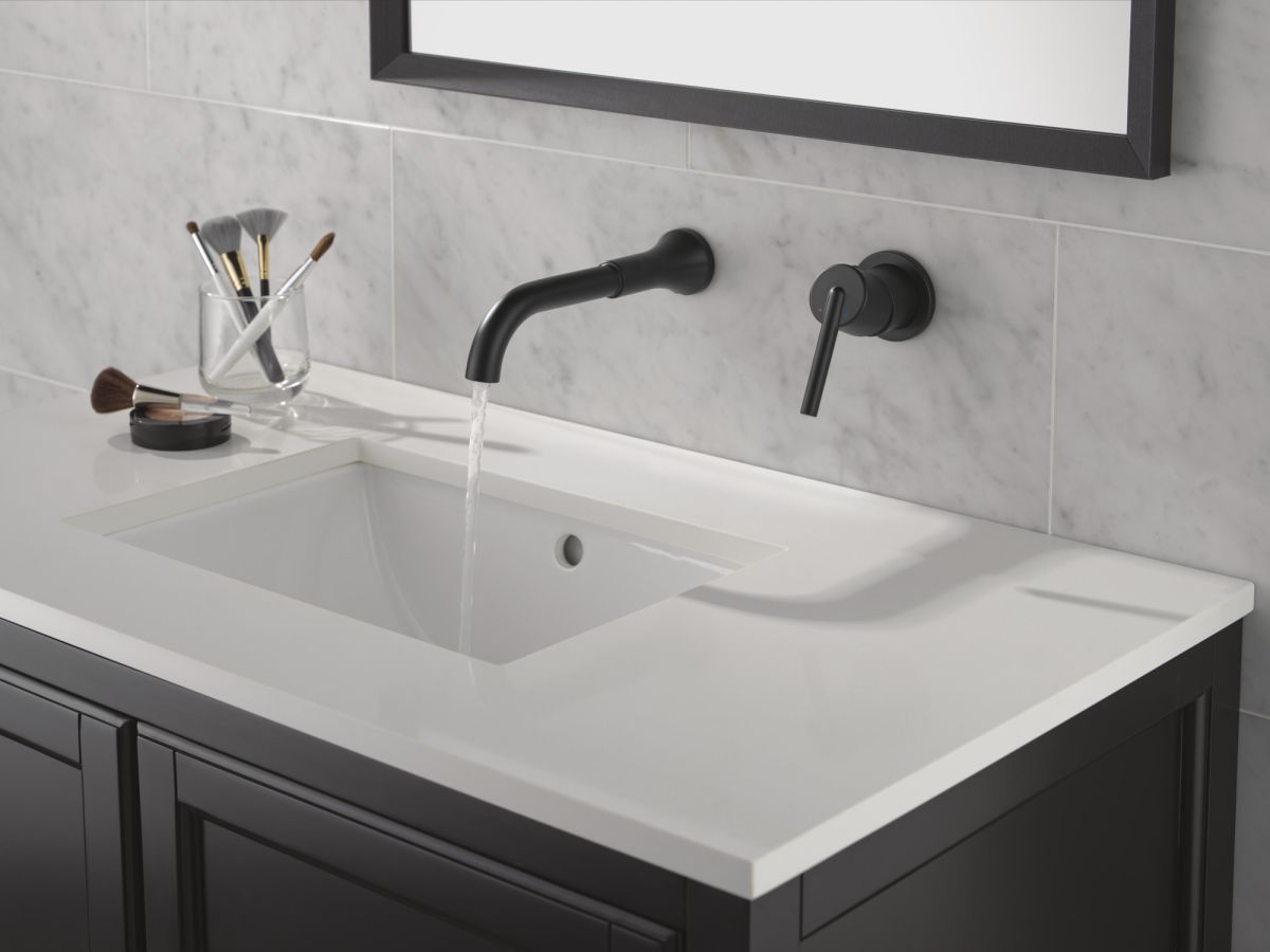 DELTA Trinsic Single Handle Wall Mount Bathroom Faucet Trim — Matte Black