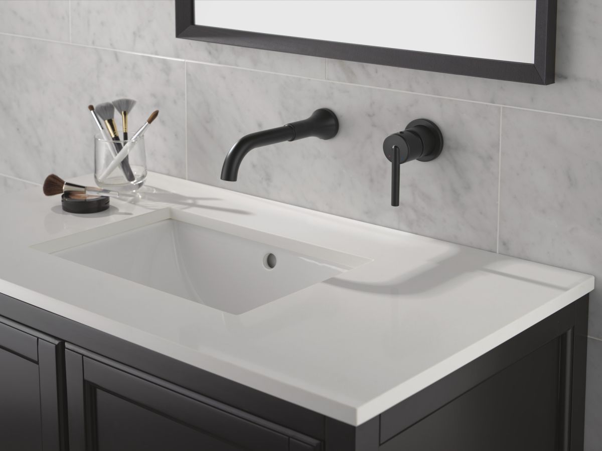 DELTA Trinsic Single Handle Wall Mount Bathroom Faucet Trim — Matte Black