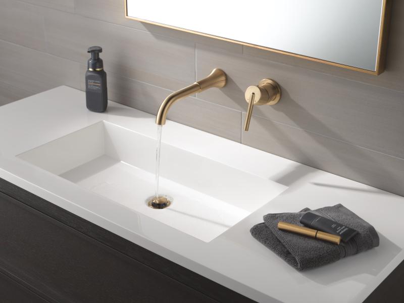 DELTA Trinsic Single Handle Wall Mount Bathroom Faucet Trim — Champagne Bronze