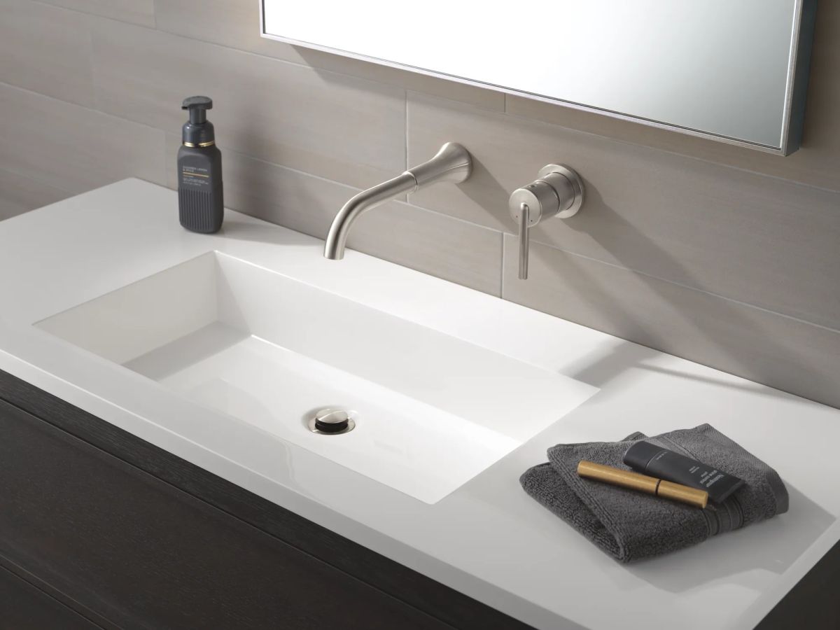 DELTA Trinsic Single Handle Wall Mount Bathroom Faucet Trim — Stainless