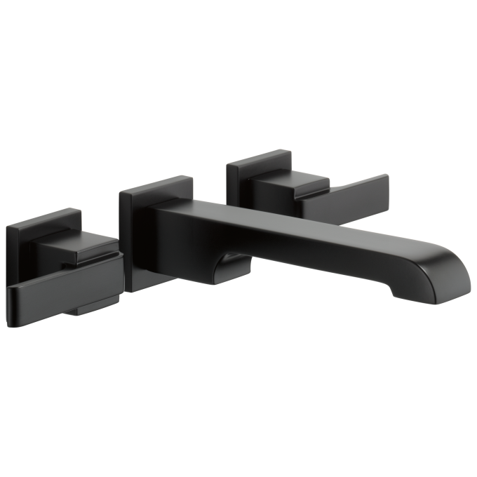 DELTA Ara Two Handle Wall Mount Bathroom Faucet Trim — Matte Black