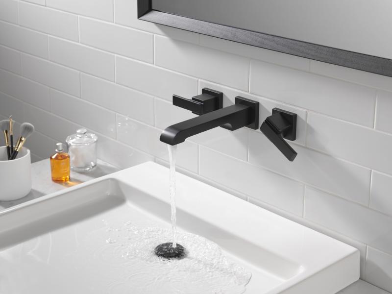 DELTA Ara Two Handle Wall Mount Bathroom Faucet Trim — Matte Black