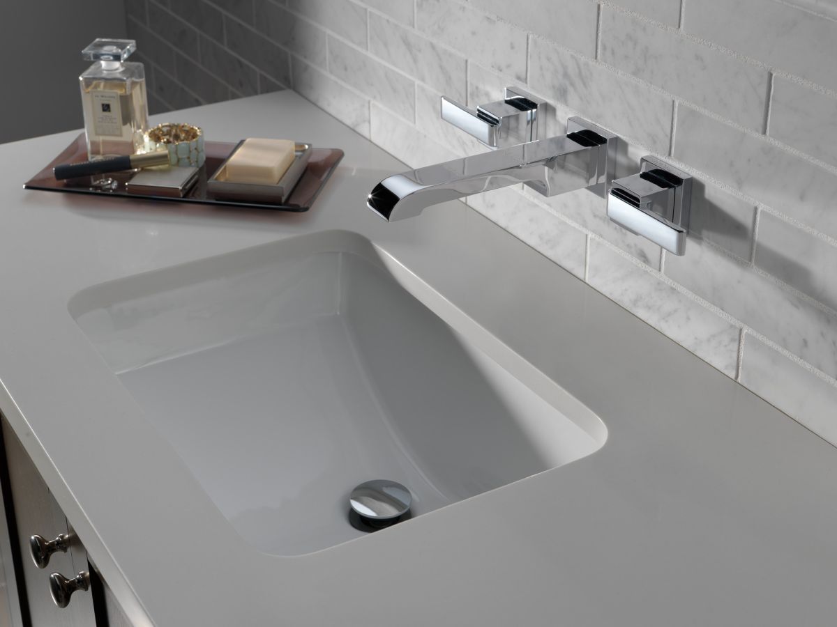 DELTA Ara Two Handle Wall Mount Bathroom Faucet Trim — Chrome