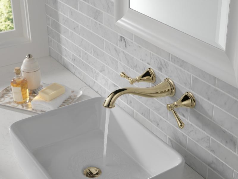 DELTA Cassidy Two Handle Wall Mount Bathroom Faucet Trim — Polished Nickel