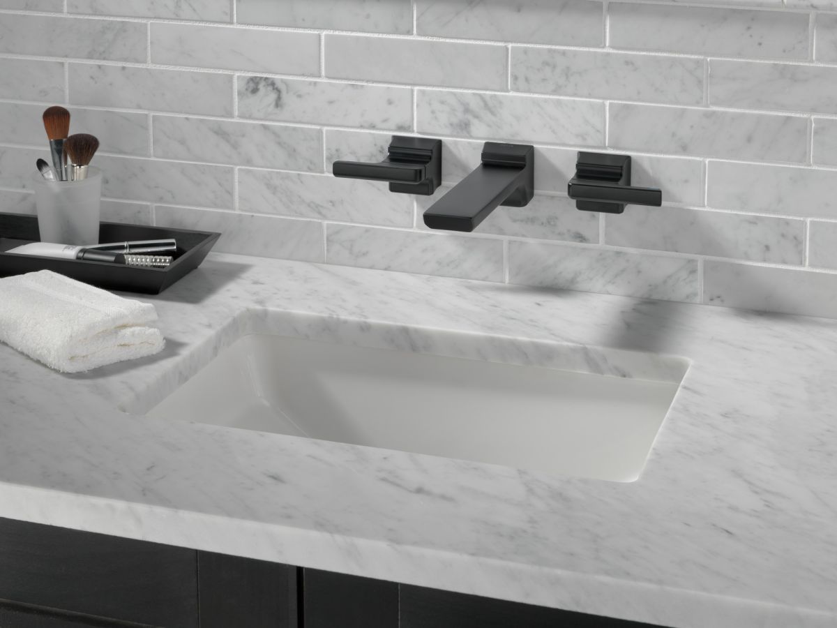 DELTA Pivotal Two-Handle Wall Mount Bathroom Faucet Trim — Matte Black