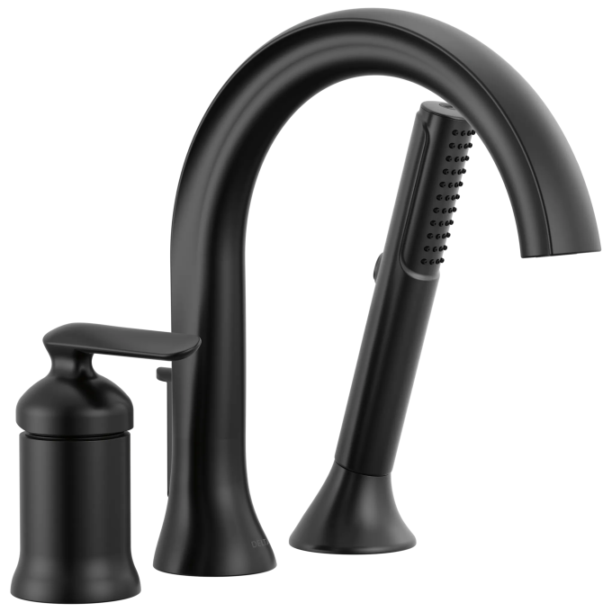 DELTA Bonacci Three Hole Roman Tub Trim with Hand Shower — Matte Black