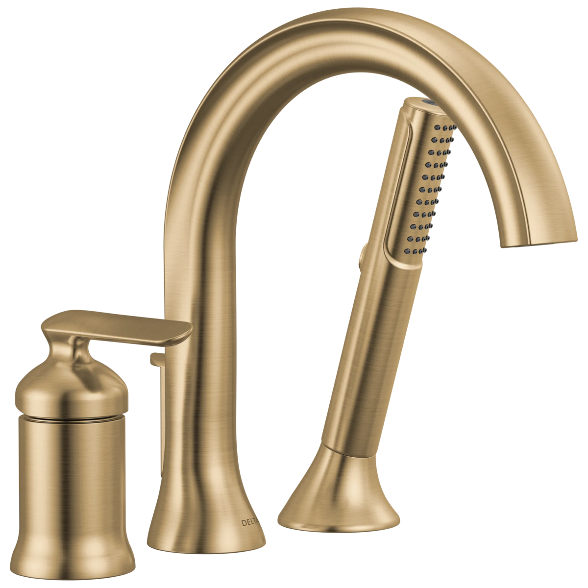 DELTA Bonacci Three Hole Roman Tub Trim with Hand Shower — Lumicoat® Champagne Bronze