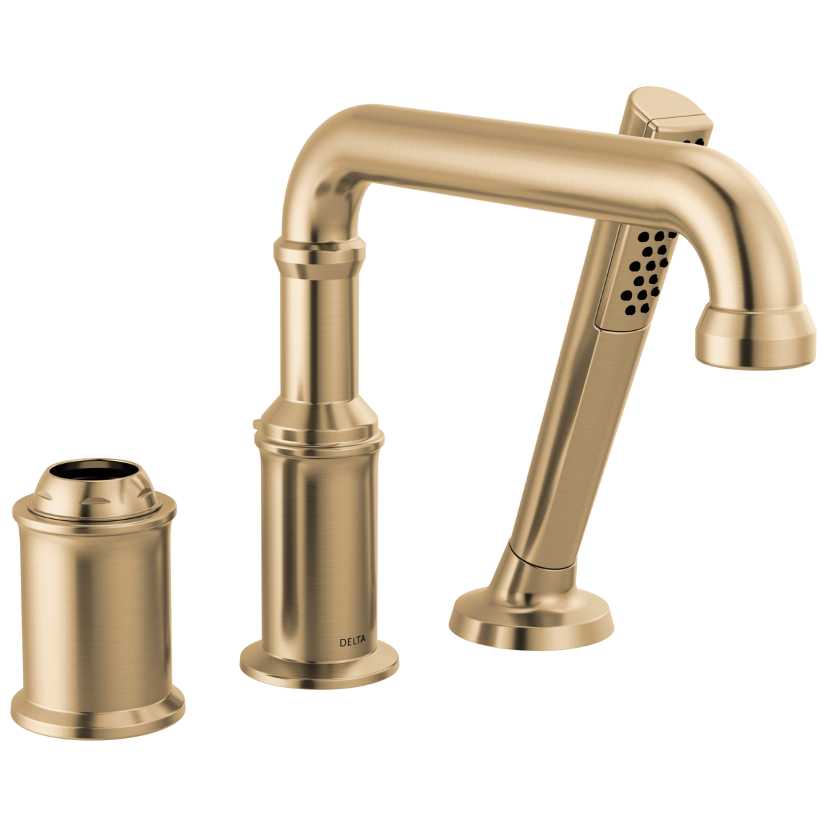 DELTA Broderick Three Hole Roman Tub Trim with Hand Shower - Less Handle — Lumicoat® Champagne Bronze