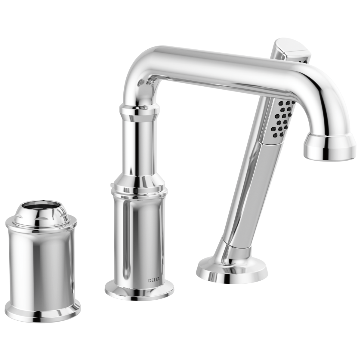 DELTA Broderick Three Hole Roman Tub Trim with Hand Shower - Less Handle — Lumicoat® Chrome
