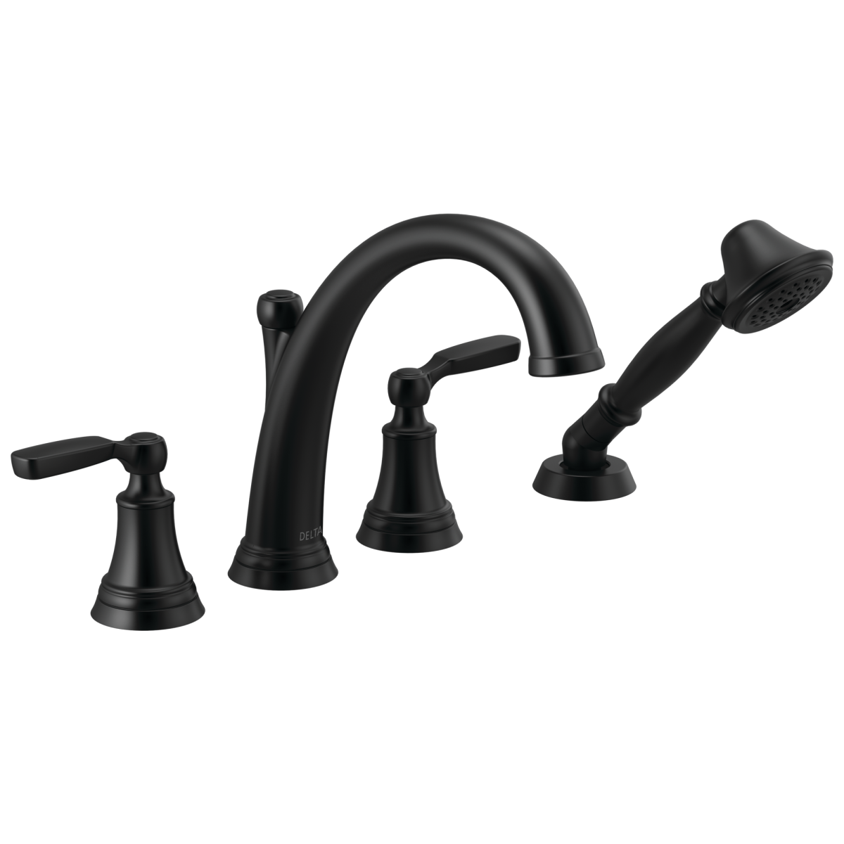 DELTA Woodhurst Roman Tub with Hand Shower Trim — Matte Black