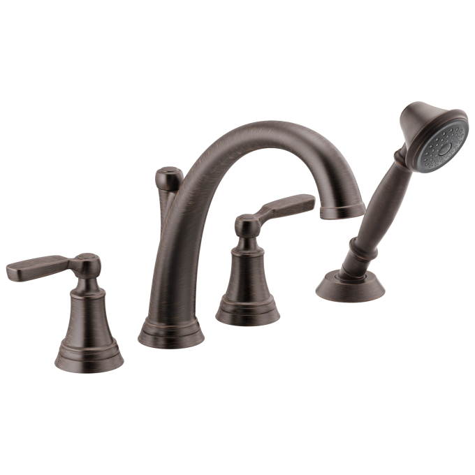 DELTA Woodhurst Roman Tub with Handshower Trim — Venetian Bronze