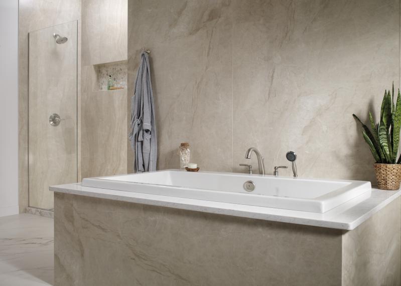 DELTA Woodhurst Roman Tub with Handshower Trim — Stainless