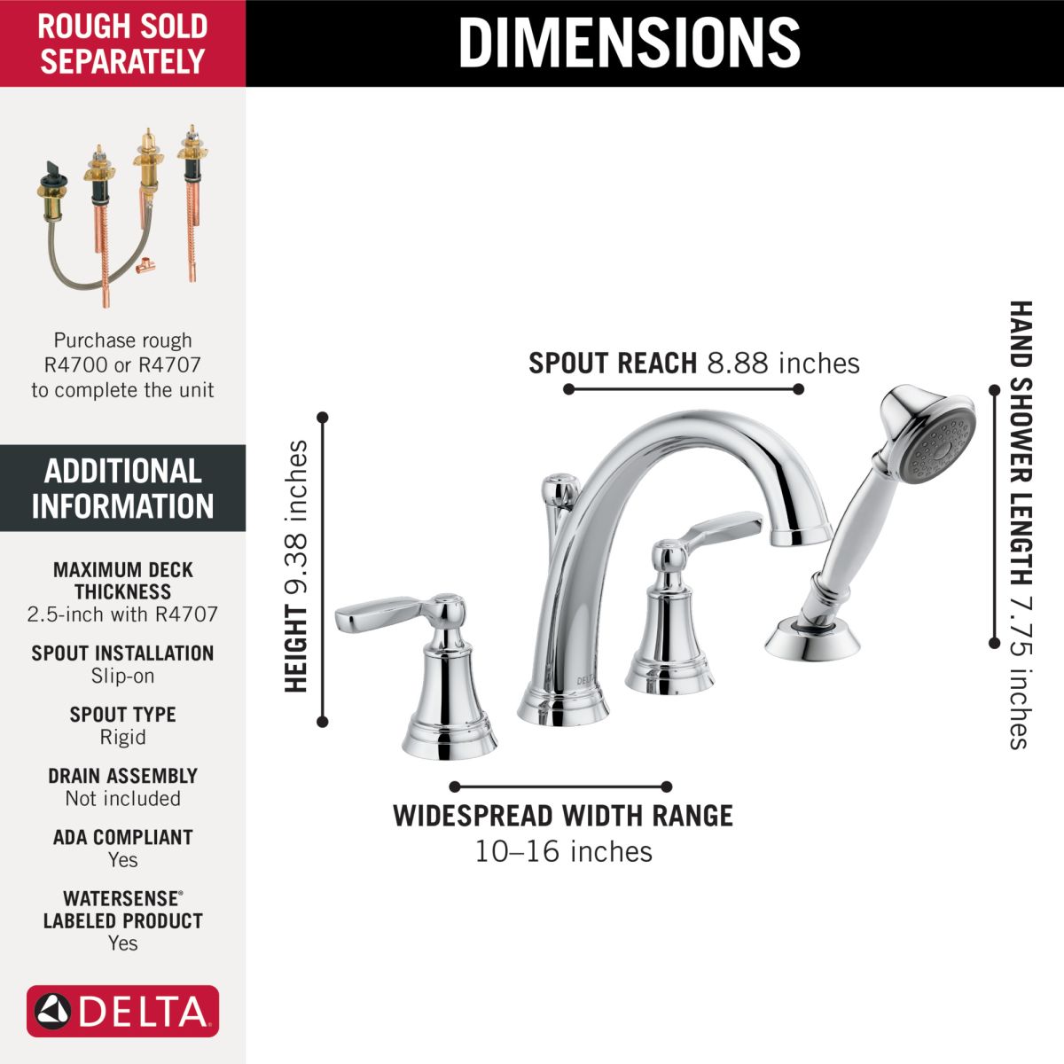 DELTA Woodhurst Roman Tub with Handshower Trim — Chrome