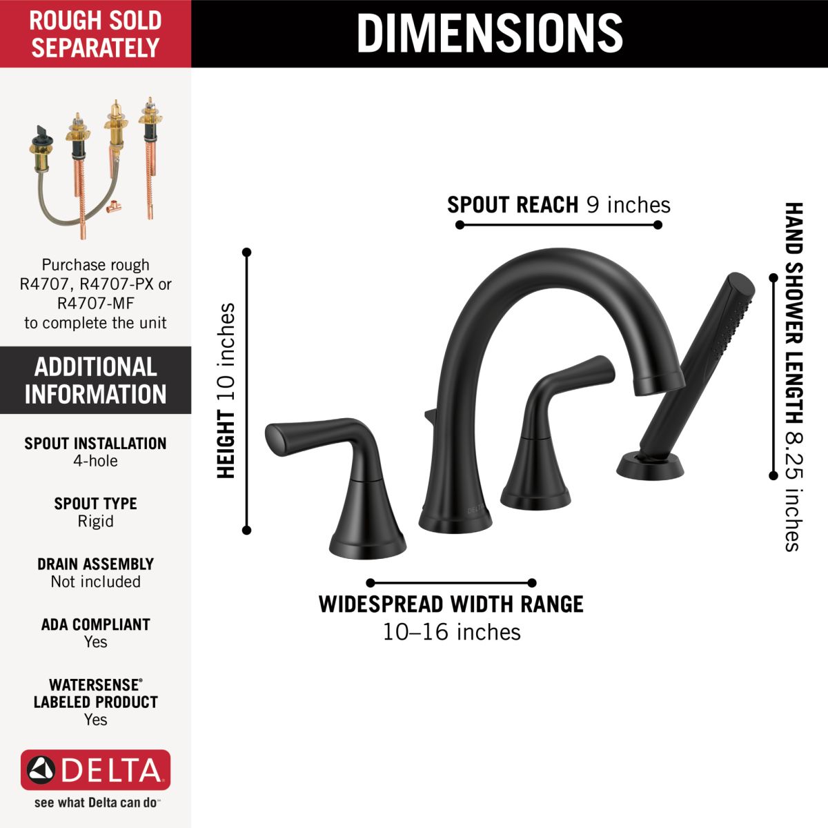 DELTA Kayra Roman Tub Trim with Hand Shower — Matte Black