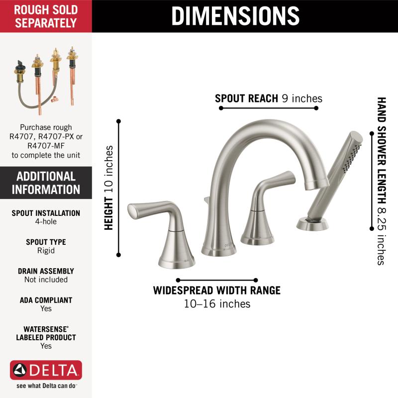 DELTA Kayra Roman Tub Trim with Hand Shower — Stainless