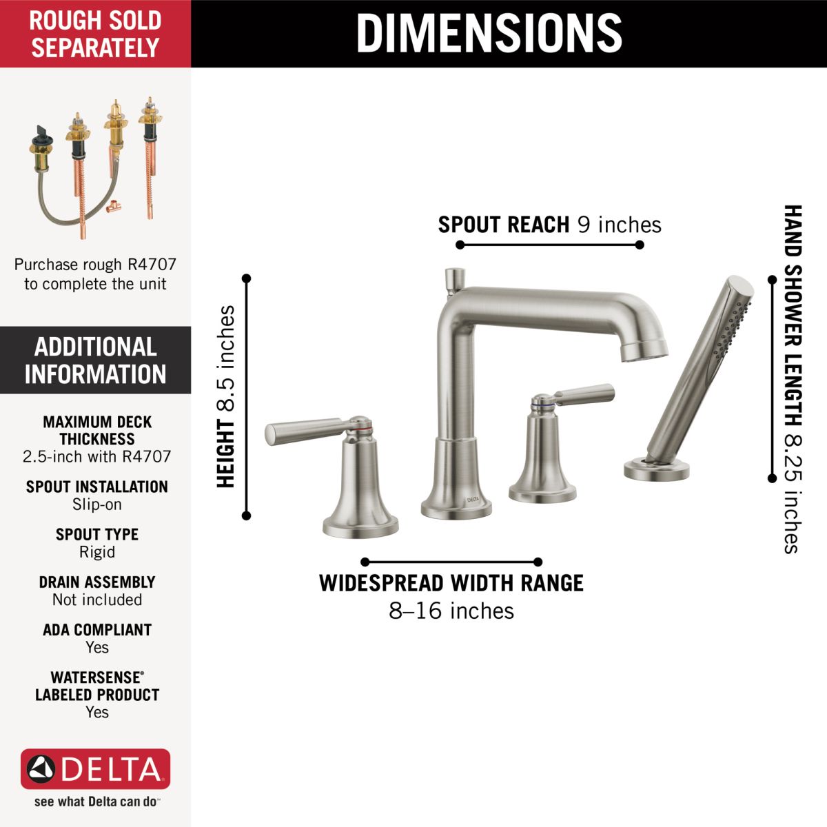 DELTA Saylor Roman Tub Trim with Hand Shower — Stainless