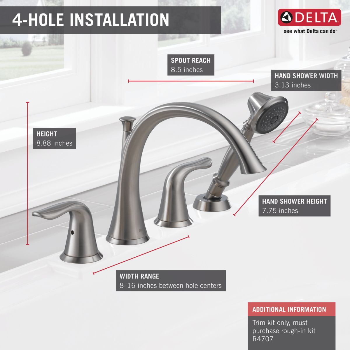 DELTA Lahara Roman Tub with Handshower Trim — Stainless