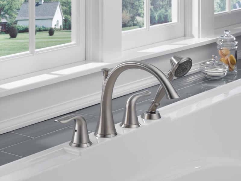 DELTA Lahara Roman Tub with Handshower Trim — Stainless