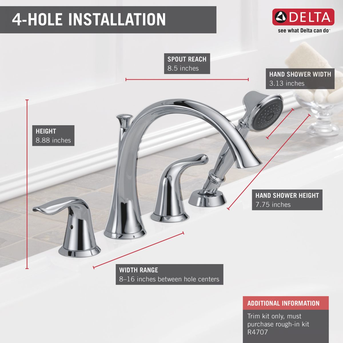 DELTA Lahara Roman Tub with Handshower Trim — Chrome