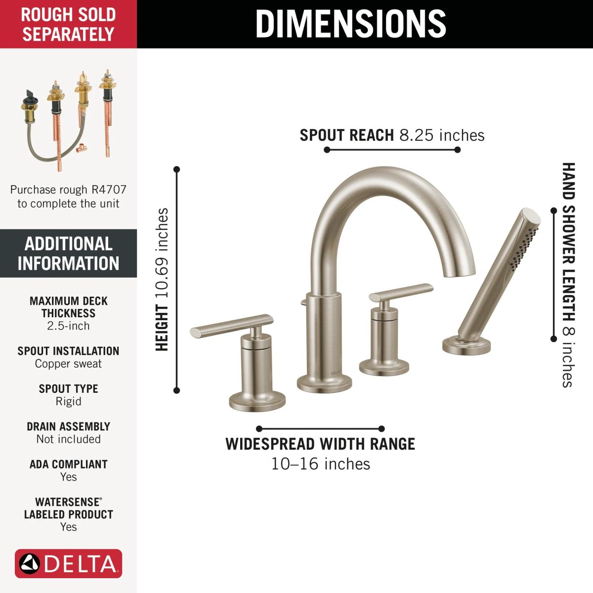 DELTA Altado Roman Tub Trim with Hand Shower — Stainless