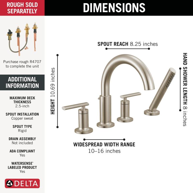 DELTA Altado Roman Tub Trim with Hand Shower — Stainless
