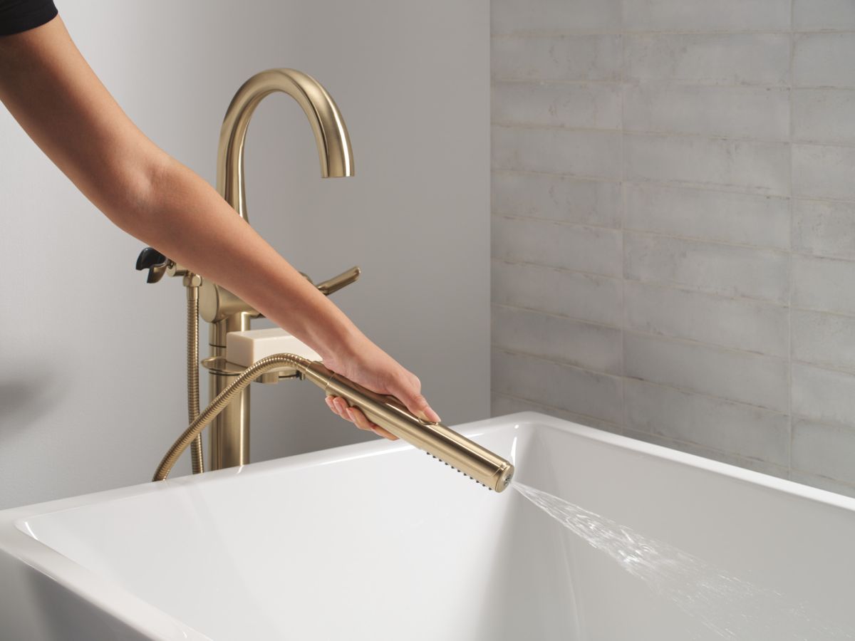 DELTA Bonacci Floor Mount Tub Filler Trim — Lumicoat® Champagne Bronze