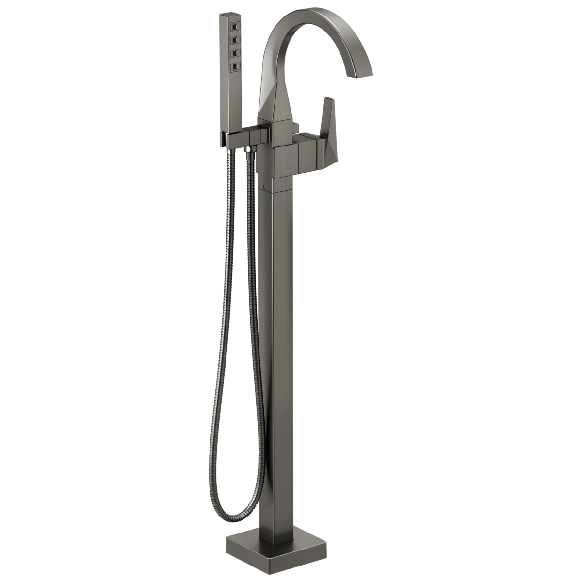 DELTA Trillian Single Handle Floor Mount Tub Filler Trim — Lumicoat® Black Stainless